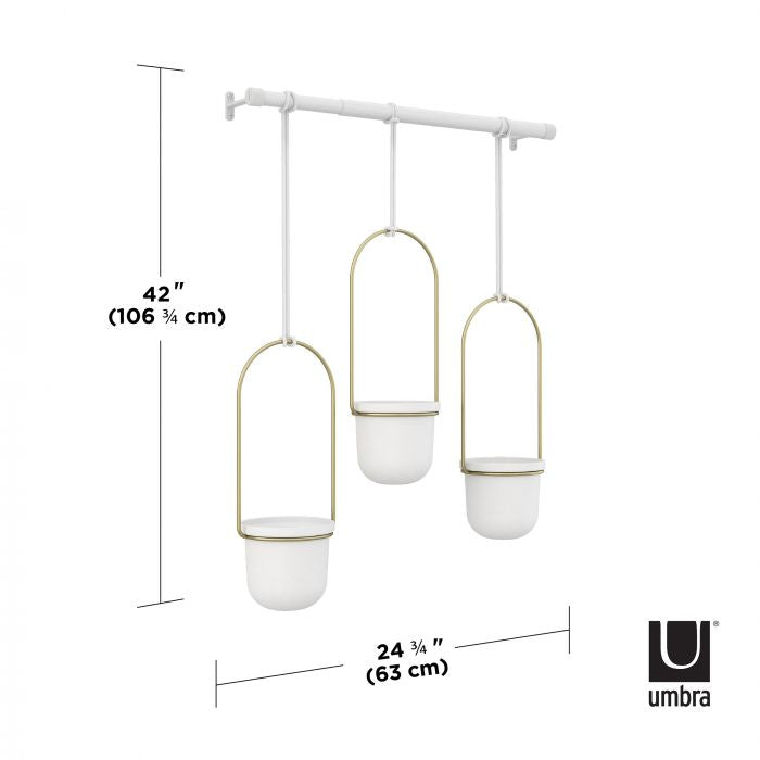 TRIFLORA HANGING PLANTER WHITE/BRASS