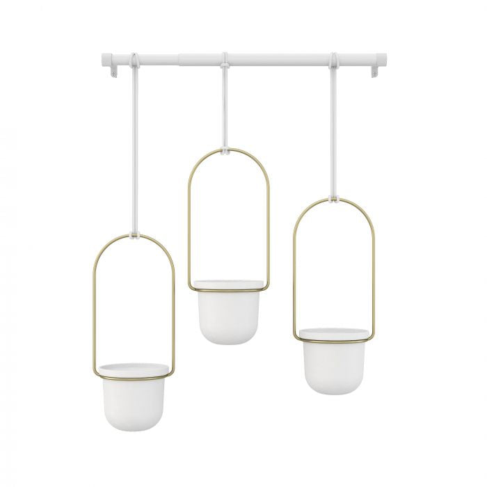 TRIFLORA HANGING PLANTER WHITE/BRASS